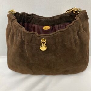 Ande‎ Clutch Handbag Womens Small Brown Suede Gold Chain Strap Evening Bag